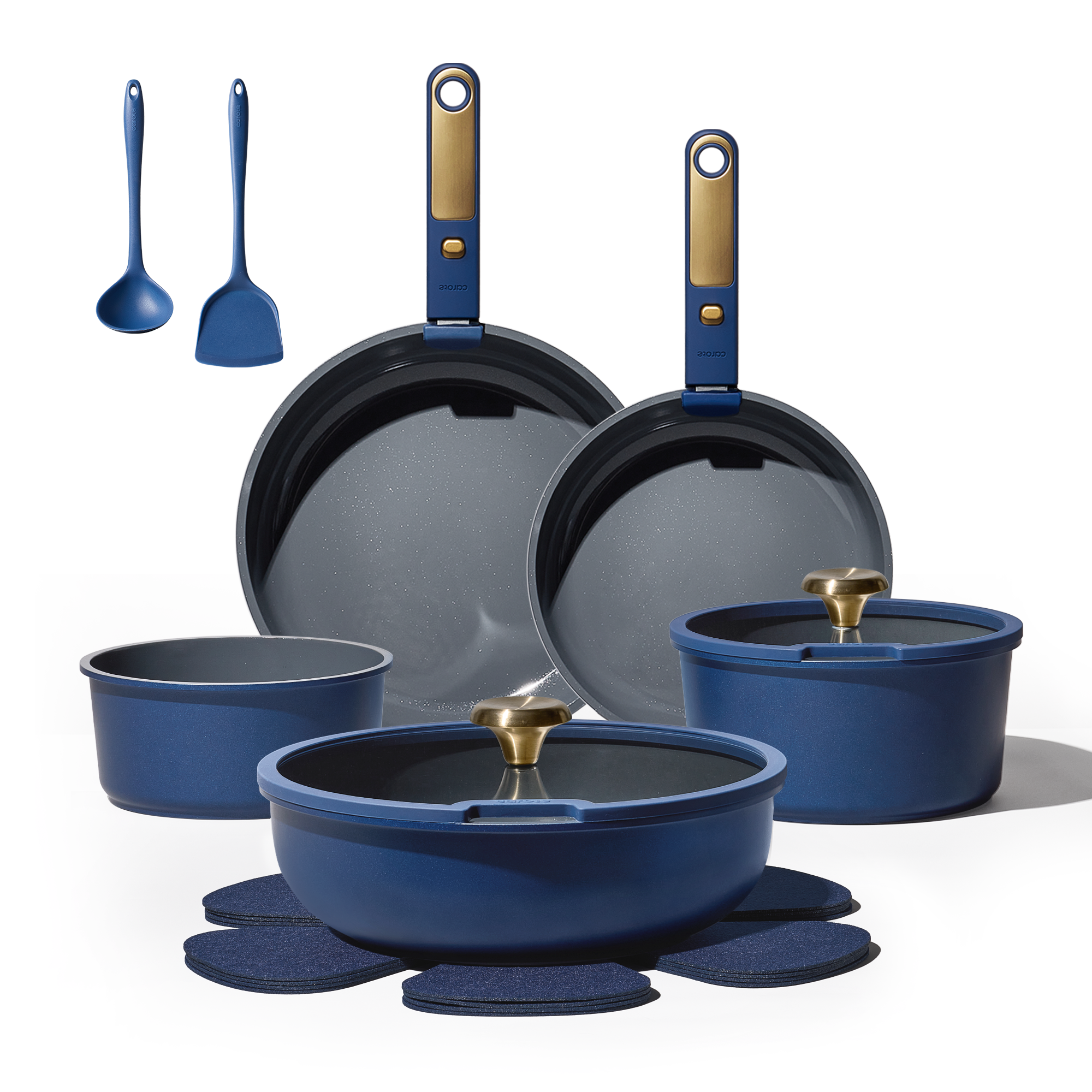 Carote 15 Pcs Ceramic Cookware Set, Pots and Pans Set Non Stick with Detachable Handles, Oven Safe, Induction Cookware, Stackable Kitchen Set, Blue
