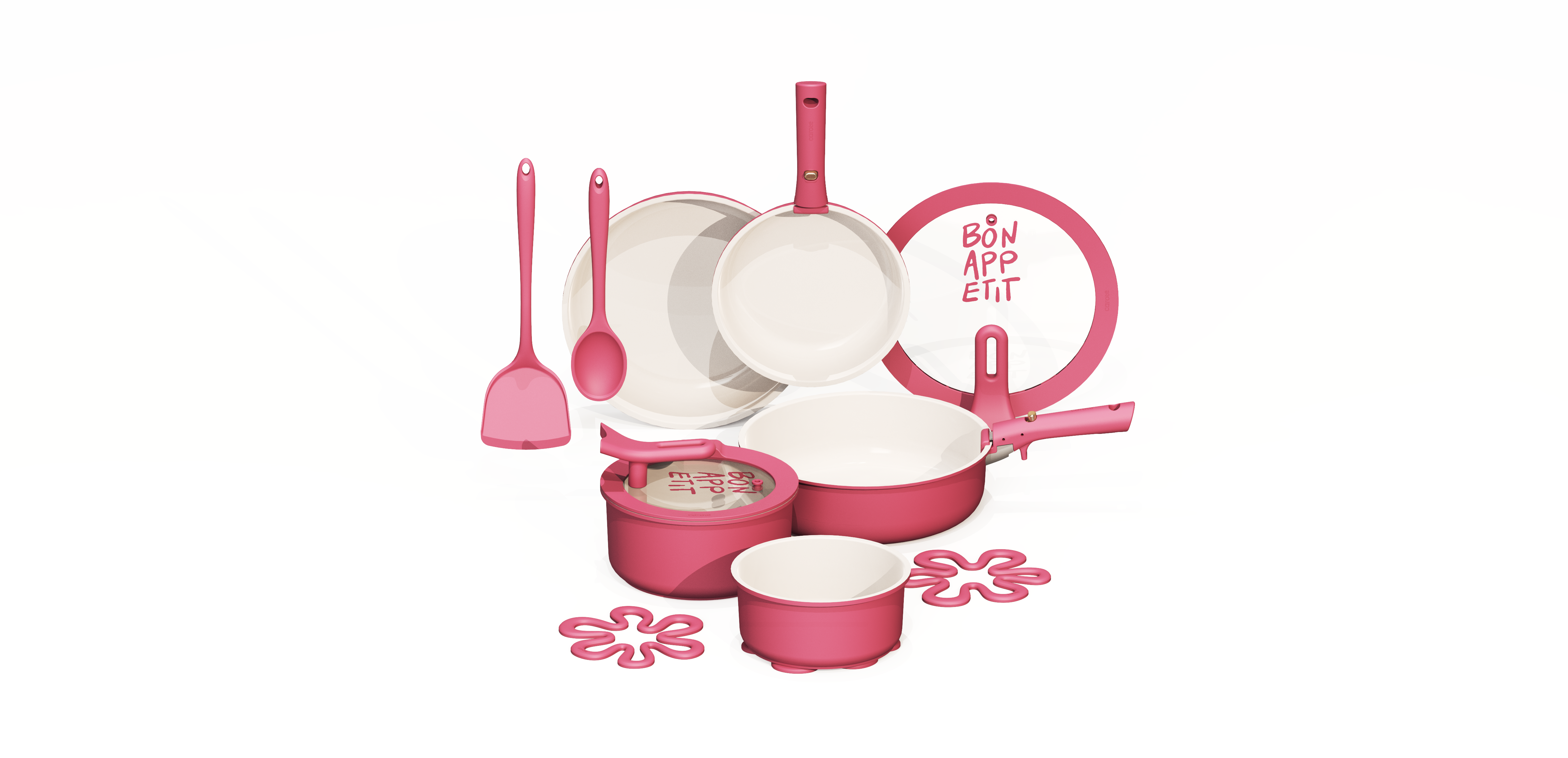 CAROTE 18Pcs Pots and Pans Non Stick Ceramic Cookware Set Detachable Handle, RV Kitchen Cooking Set Removable Handles,Oven Safe,Stackable Induction Ready,Pink
