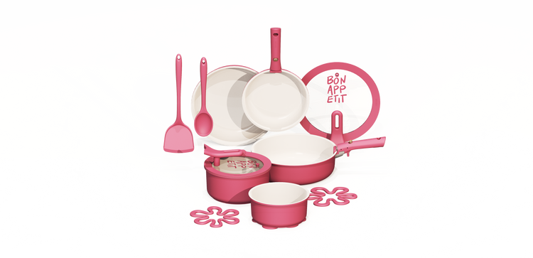 CAROTE 18Pcs Pots and Pans Non Stick Ceramic Cookware Set Detachable Handle, RV Kitchen Cooking Set Removable Handles,Oven Safe,Stackable Induction Ready,Pink