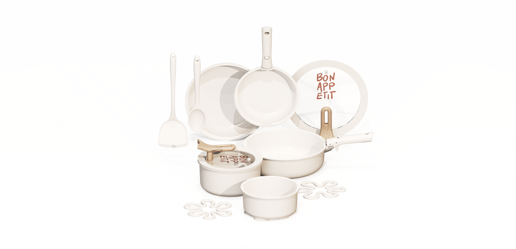 CAROTE 18Pcs Pots and Pans Non Stick Ceramic Cookware Set Detachable Handle, RV Kitchen Cooking Set Removable Handles,Oven Safe,Stackable Induction Ready,White