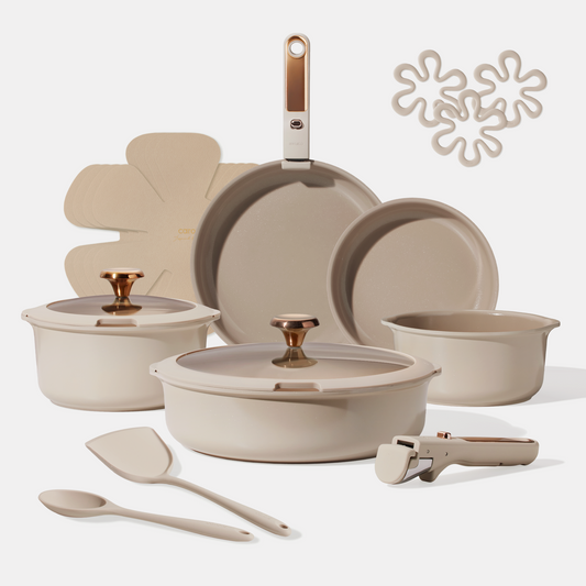 CAROTE 18Pcs Pots and Pans Set Non Stick, Ceramic Cookware Set with Detachable Handle, Induction Kitchen Cookware Sets, PFOS, PFOA Free, RV Cookware Set, Oven Safe, Bronze