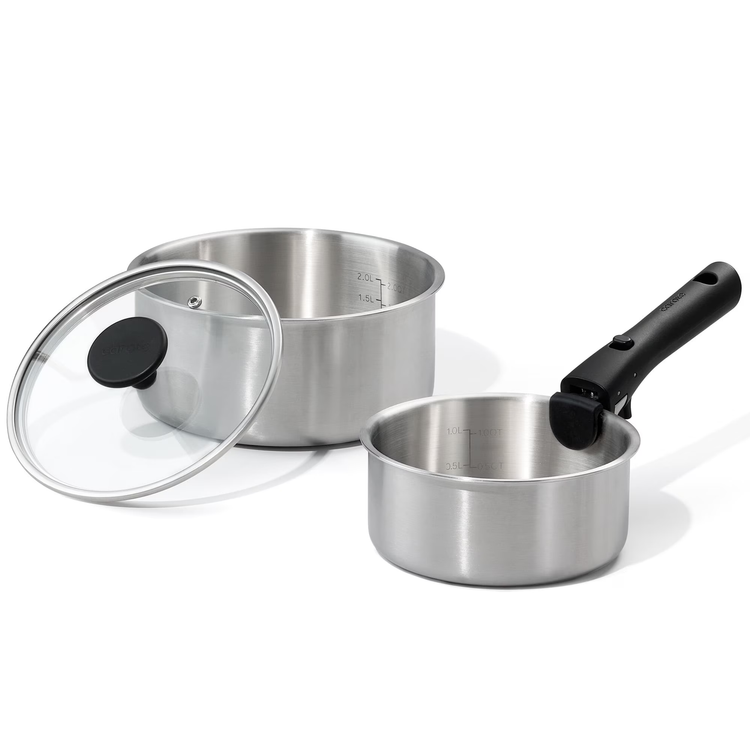 Carote 4 Pcs Stainless Steel Saucepan Set, Sauce Pans with Detachable Handle, Oven Safe, Induction Ready, Stackable Cookware, Kitchen Cooking Set