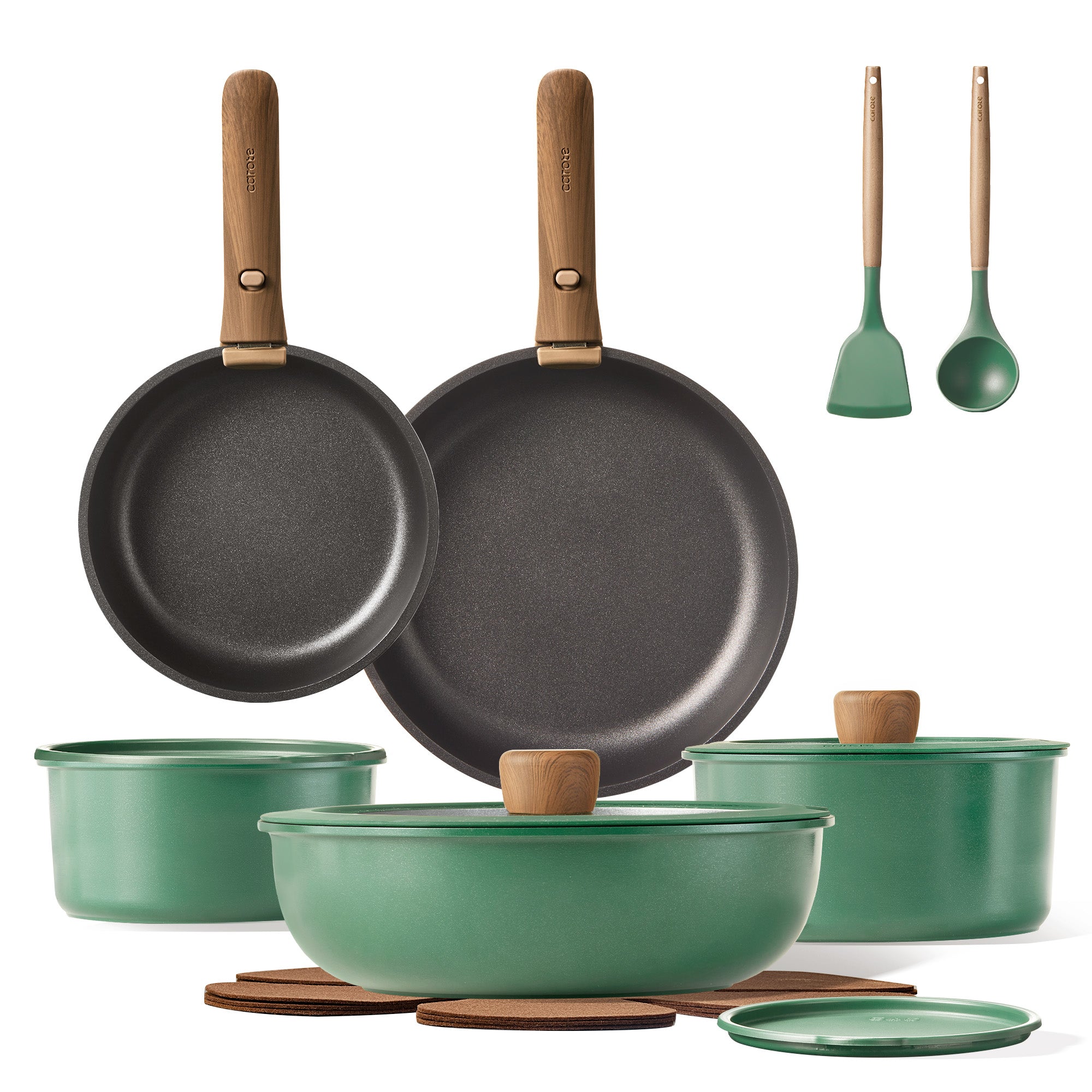 CAROTE 17PCS Pots and Pans Set Non Stick, Nonstick Cookware Sets Detachable Handle, Induction Kitchen Pots and Pan,RV Cooking Set, Oven/Dishwasher/Fridge Safe, Space Saving