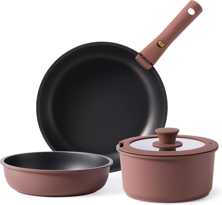 CAROTE 5pcs Pots and Pans Set Non stick,Cookware Set Detachable Handle,kitchen essentials,RV kitchen pot and pan,Induction Cookware,Oven Safe,PFOA PFOS FREE,Burgundy