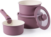 CAROTE Nonstick Sauce Pan Set with Lid 1.5QT, 2QT & 3QT, Non Stick Cooking Pot with Detachable Handle, Non toxic Saucepot, Small Kitchen Pots Induction Pot, PFOA FREE, Easy to Clean, Purple