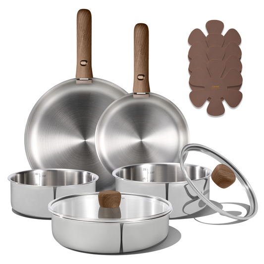 Carote 13-Piece Tri-Ply Stainless Steel Cookware Set with Detachable Handle, Induction Compatible