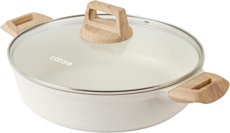 CAROTE Nonstick Stock Pot with Lid Soup Pot, 4 Quart with Lid, Casserole Super Easy to Clean Non Stick Cooking Pot Cookware PFOA Free, White Granite