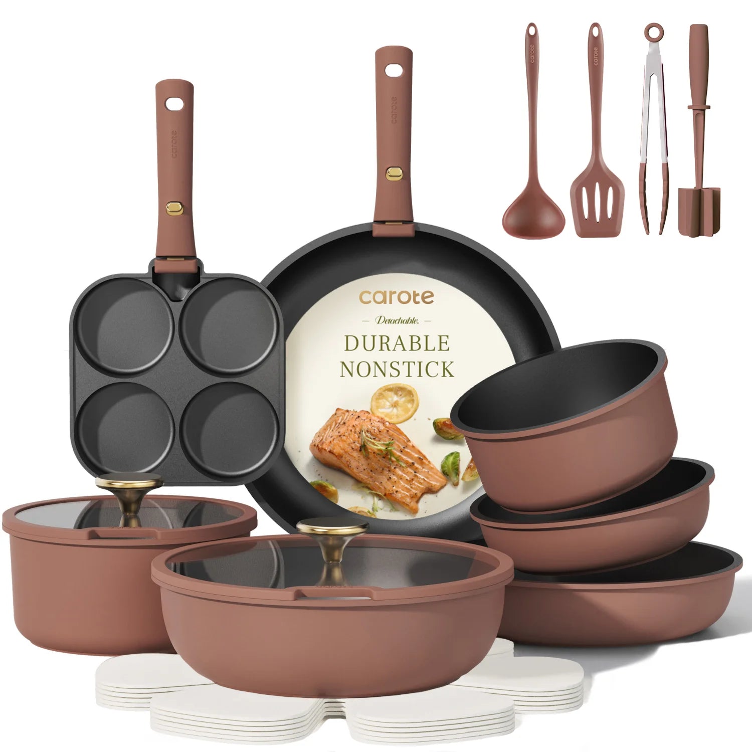 CAROTE 21pcs Pots and Pans Set Non stick,Cookware Set Detachable Handle,kitchen essentials,RV kitchen pot and pan,Induction Cookware,Oven Safe,PFOA PFOS FREE,Burgundy