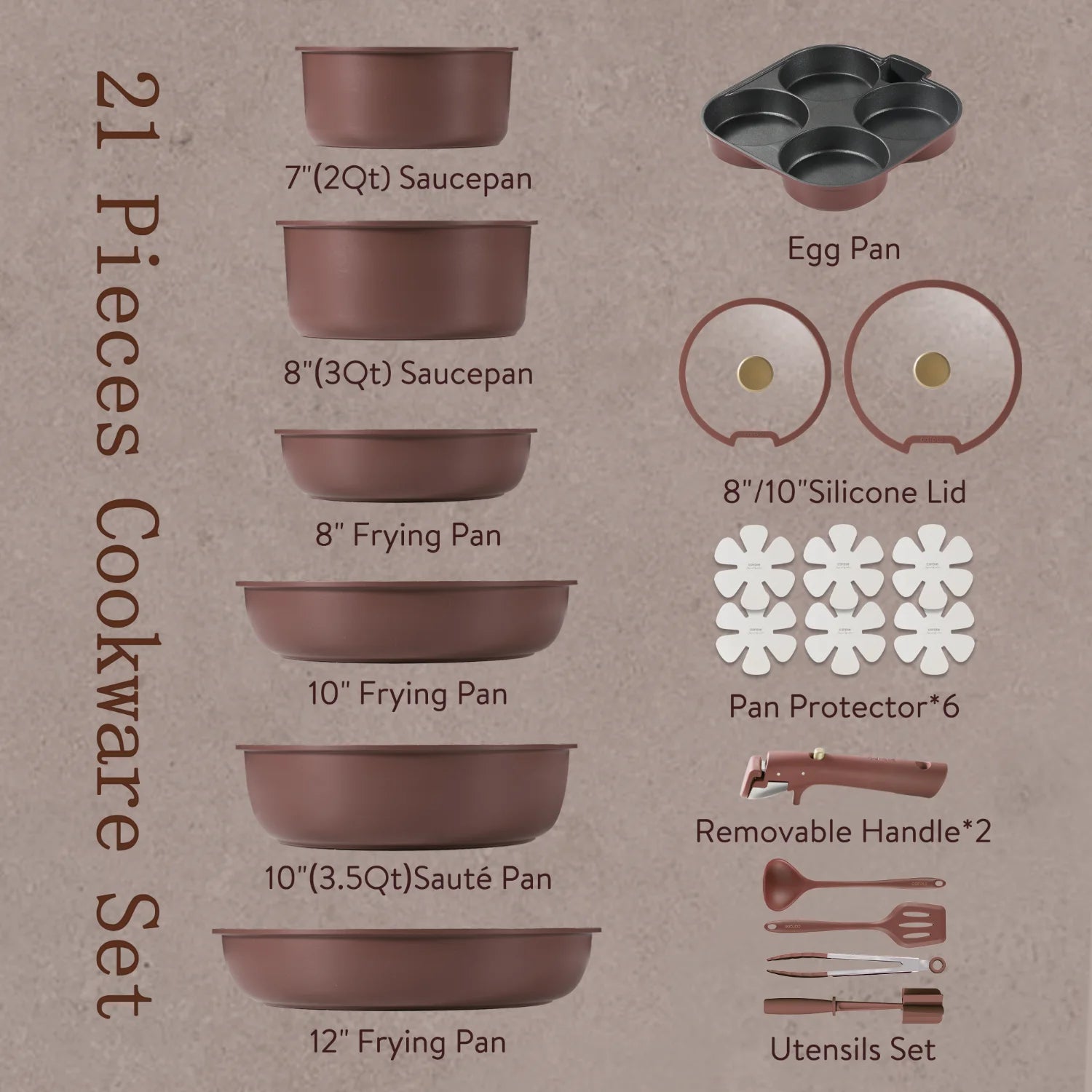 CAROTE 21pcs Pots and Pans Set Non stick,Cookware Set Detachable Handle,kitchen essentials,RV kitchen pot and pan,Induction Cookware,Oven Safe,PFOA PFOS FREE,Burgundy
