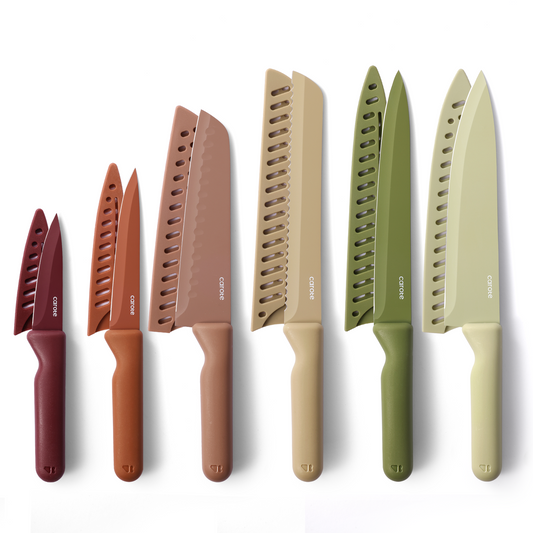 CAROTE Knife Set, 12Pcs Kitchen Knives Set with 6 Blade Guards, Dishwasher Safe, Rustproof Stainless Steel Kitchen Knife Sets with Multicolor Nonstick Ceramic Surface
