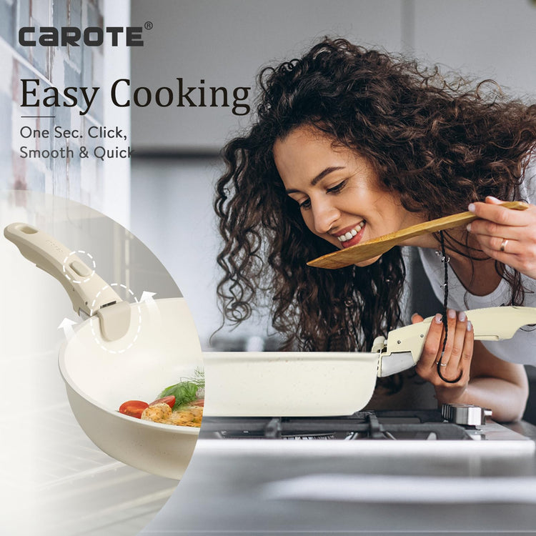 CAROTE White 5 PCS Detachable Handle Cookware Sets