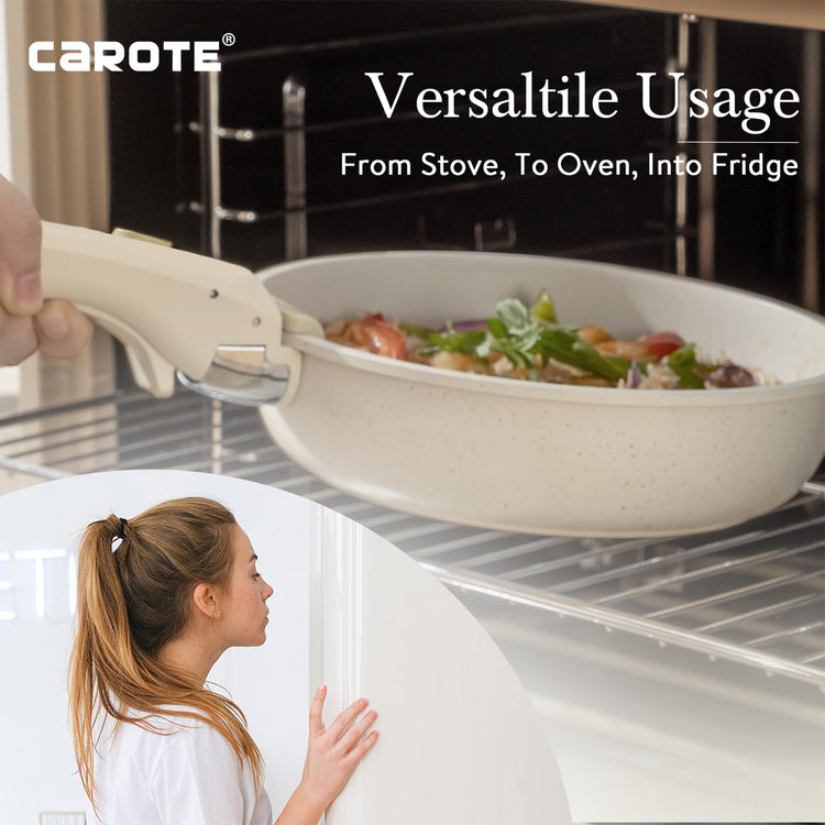 CAROTE White 5 PCS Detachable Handle Cookware Sets