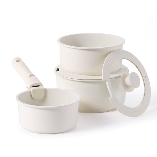 Carote Nonstick Cookware Set 8-Piece,Saucepan Set,Stay-Cool Handles,Induction Compatible,Cookware Set for RV and Camping,White