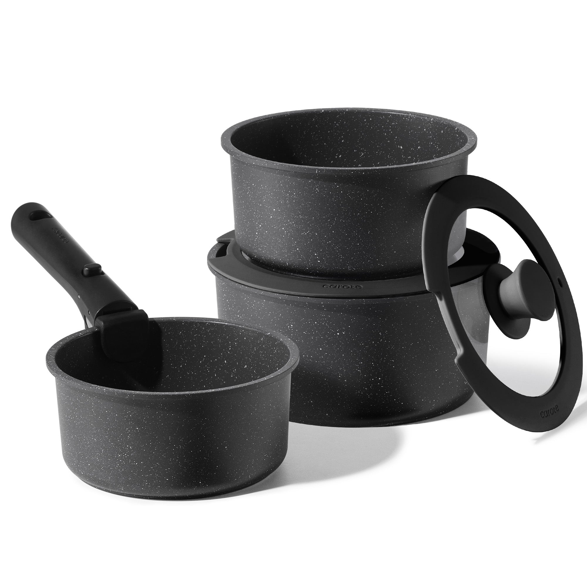 Carote Nonstick Cookware Set 8-Piece,Saucepan Set,Stay-Cool Handles,Induction Compatible,Cookware Set for RV and Camping,Black