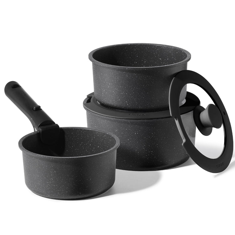 Carote Nonstick Cookware Set 8-Piece,Saucepan Set,Stay-Cool Handles,Induction Compatible,Cookware Set for RV and Camping,Black
