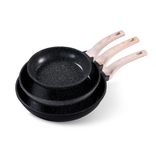 CAROTE Non Stick Frying Pans,Nonstick Granite Fry Pan Egg Pan Omelet Pans, Stone Cookware Chef's Pan, PFOA Free, Black Granite, 8"+10"+12”