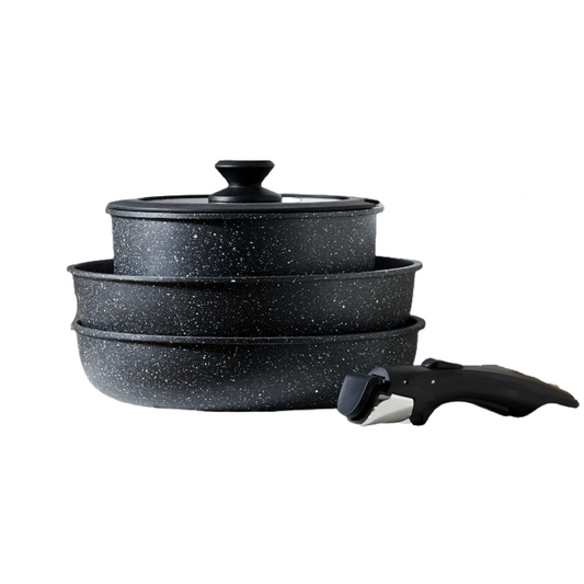 CAROTE 5-Piece Nonstick Cookware Set with Detachable Handles - Black Granite