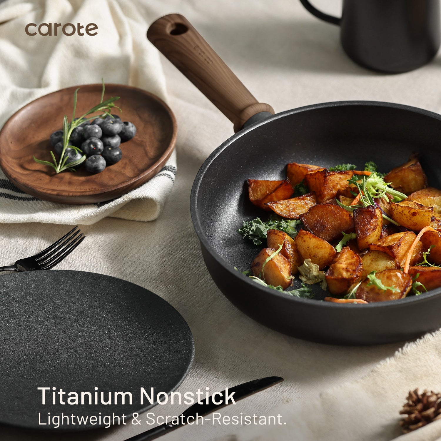 CAROTE 24Pcs Nonstick Kitchen Titanium Cookware Sets, Non stick Pots and Pans set, Induction Cookware Set Black