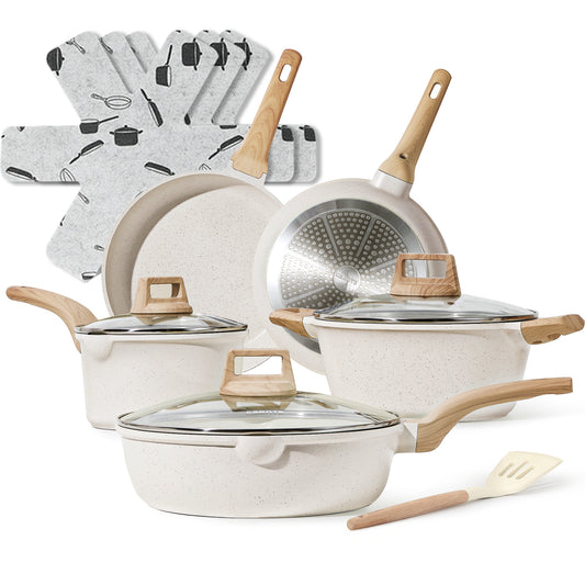 Carote Nonstick Pots and Pans Set, 8 Pcs Induction Kitchen Cookware Sets  (Beige Granite)