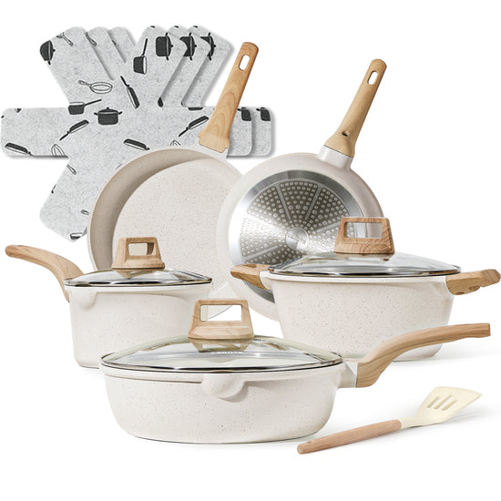 CAROTE Pots and Pans Set Nonstick, White Granite Induction Kitchen Cookware  Set, 10 Pcs Non Stick Cooking Set w/Frying Pans & Saucepans(PFOS, PFOA
