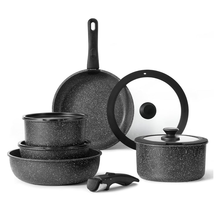 CAROTE 11pcs Black Removable Handle Pots and Pans Set Detachable Cookware set