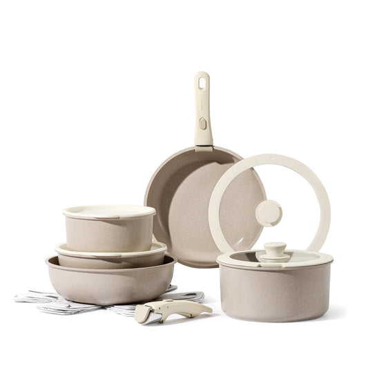 CAROTE 14pcs Pots and Pans Set, Ceramic Cookware Set Detachable Handle