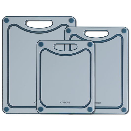 CAROTE Cutting Boards for Kitchen, Reversible Dishwasher Safe Chopping Board with Handles, Large/Medium/Small Cutting Board Set of 3, Non-Slip Rubber, Triple Thickness, Blue