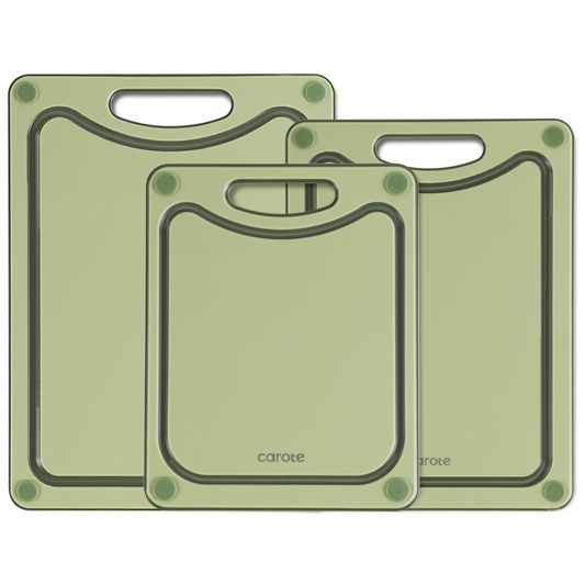CAROTE Cutting Boards for Kitchen, Reversible Dishwasher Safe Chopping Board with Handles, Large/Medium/Small Cutting Board Set of 3, Non-Slip Rubber, Triple Thickness, Green