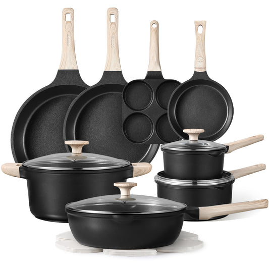 Carote 16pcs nonstick cookware set-black