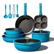 CAROTE 21pcs Pots and Pans Set, Nonstick Cookware Set Detachable Handle, Induction Kitchen Cookware Sets Non Stick with Removable Handle, RV Cookware Set, Peacock Blue