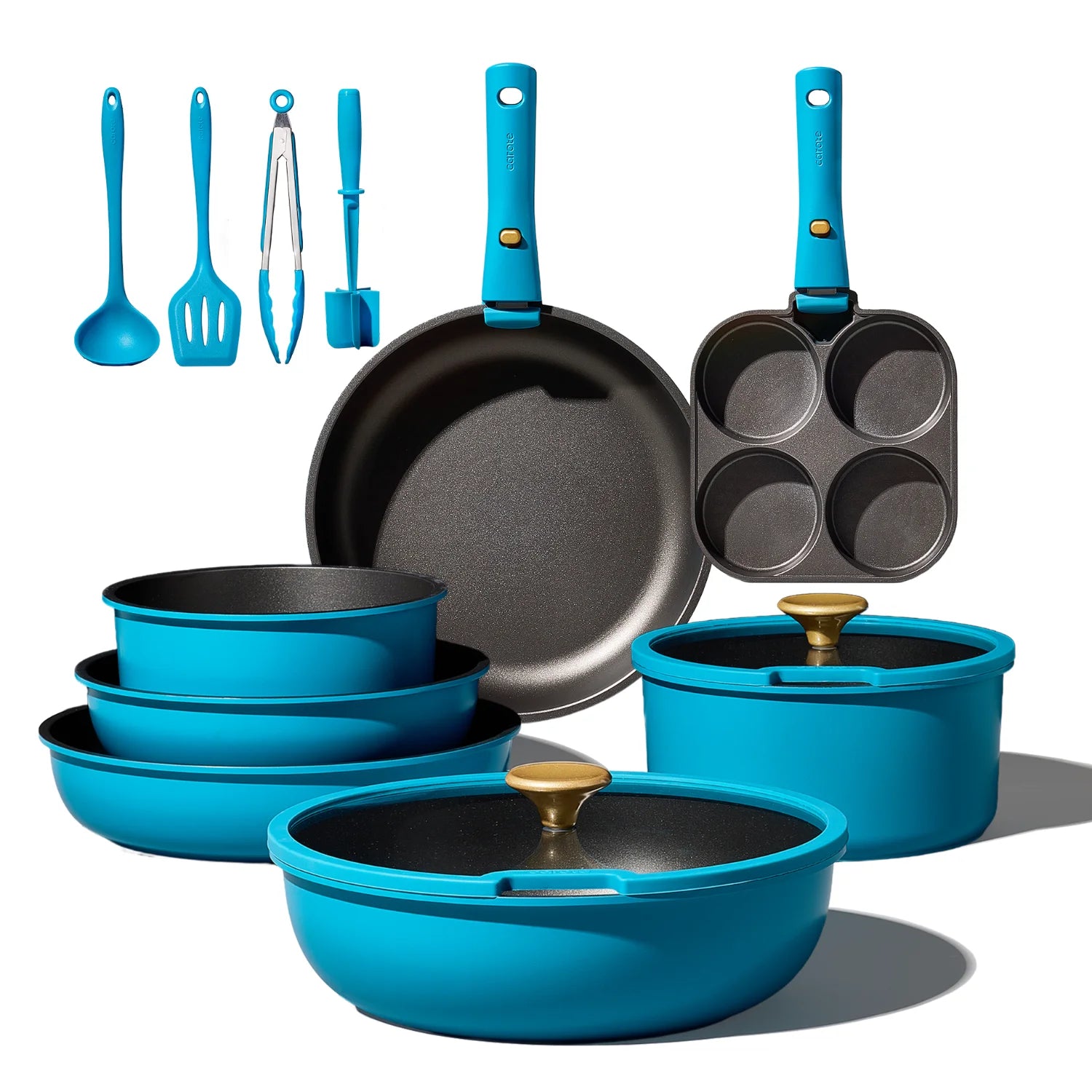 CAROTE 21pcs Pots and Pans Set, Nonstick Cookware Set Detachable Handle, Induction Kitchen Cookware Sets Non Stick with Removable Handle, RV Cookware Set, Peacock Blue