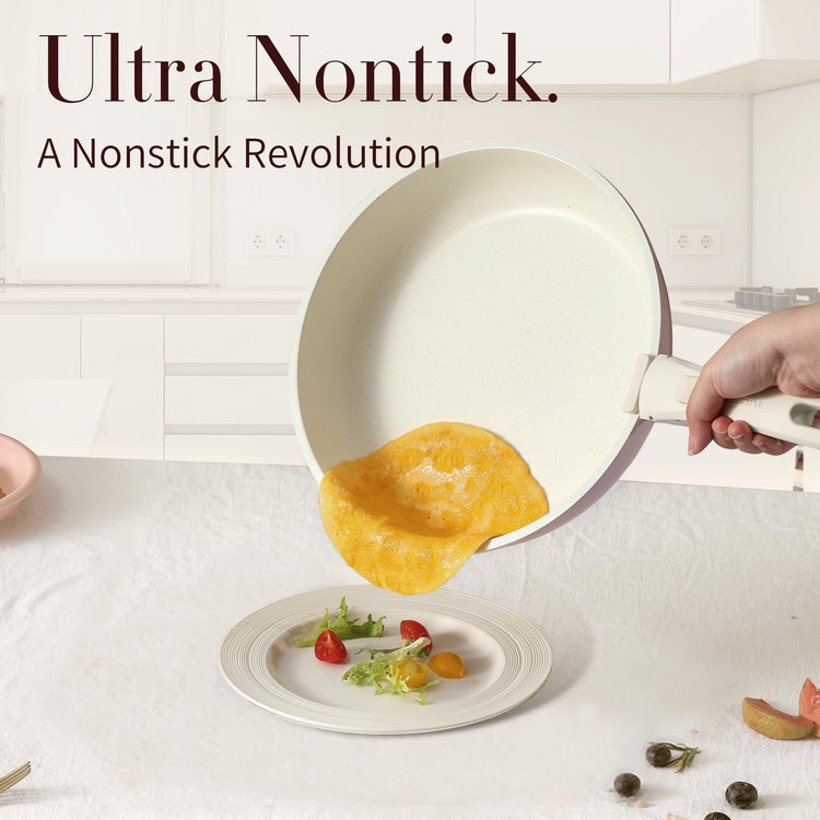 CAROTE 11-Piece Nonstick Cookware Set with Detachable Handles - Pink Granite
