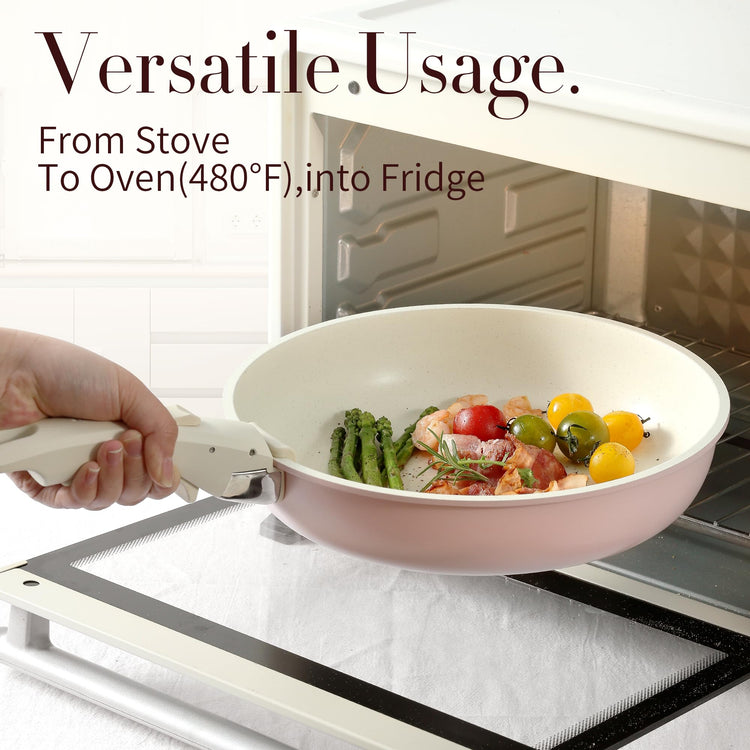 CAROTE 11-Piece Nonstick Cookware Set with Detachable Handles - Pink Granite