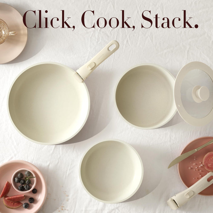 CAROTE 11-Piece Nonstick Cookware Set with Detachable Handles - Pink Granite