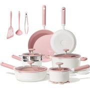 CAROTE Ceramic Cookware Set Nonstick, 21pcs Pots and Pans Set Non stick, Non Toxic Cookware,Dishwasher,RV/Camping Cookware Set, Pan and Pot with Kitchen Utensils, Pink