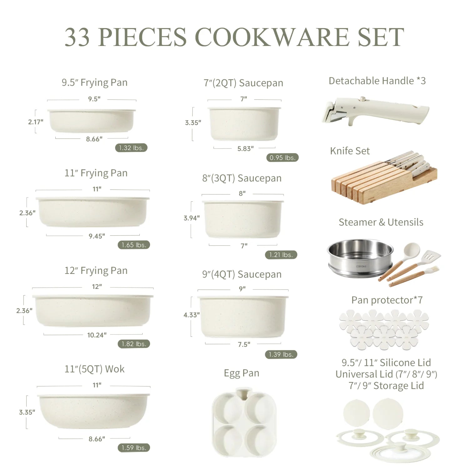 Cream detachable Cookware set - 33 pcs