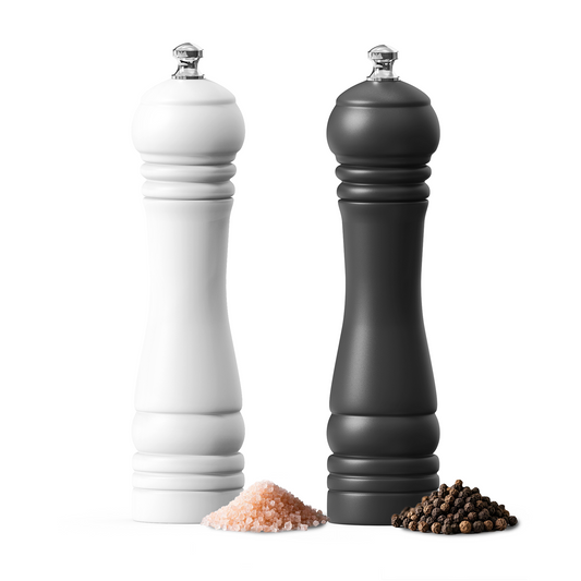 CAROTE Wooden Salt and Pepper Grinder Set, Refillable Sea Salt & Pepper Mills Adjust for Customized Coarseness, Spice grinders with Wood and Stainless Steel, Black & White, 8 Inch