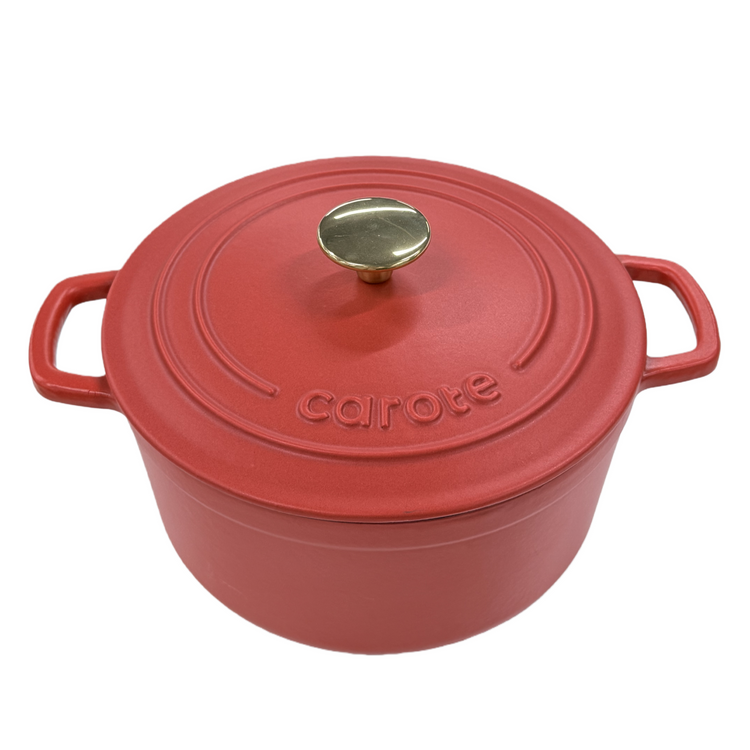 CAROTE Enameled Cast Iron Dutch Oven Pot with Lid, 4 QT Dutch Ovens, Heavy-Duty Cast Iron Pot for Sourdough Bread Baking, Braising, Stews, Roasting, Dual Handles, All Stovetop Compatible, Red