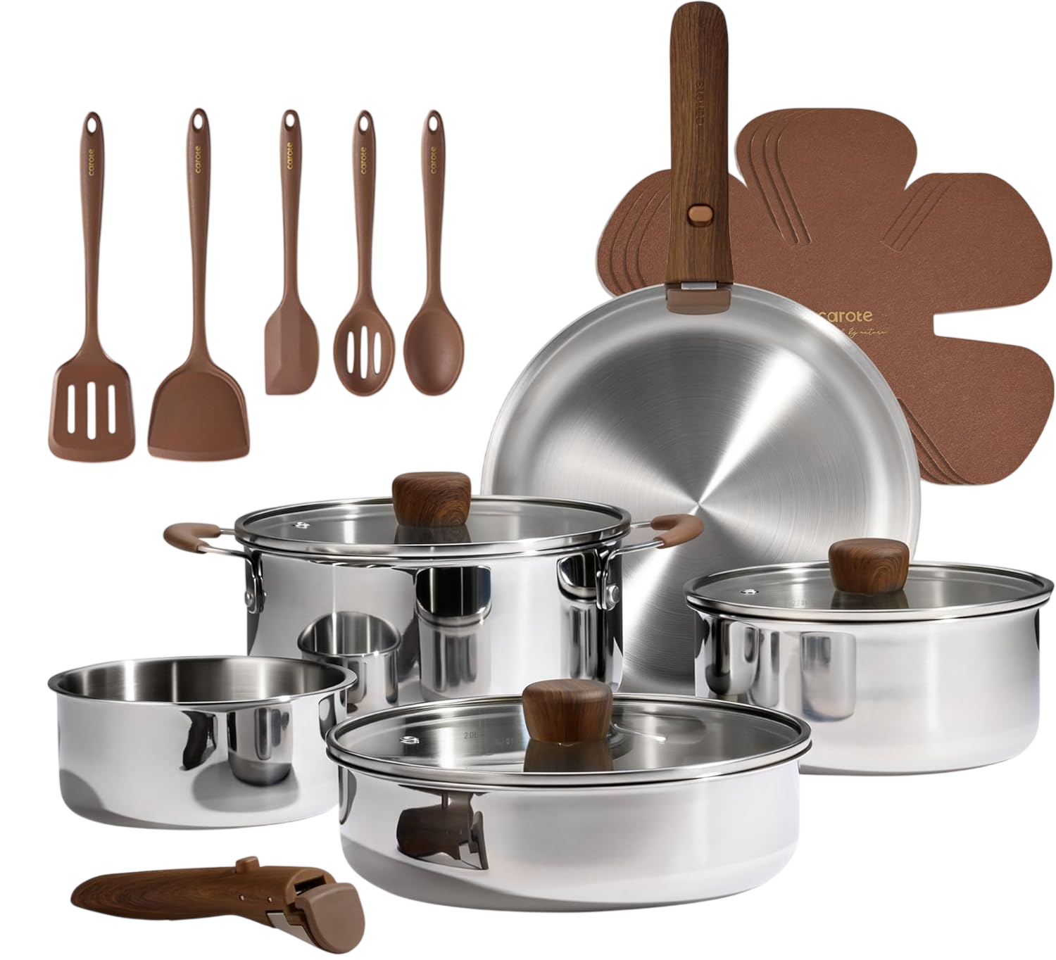 Tri-Ply Stainless Steel Detachable Cookware Set（19-Piece）