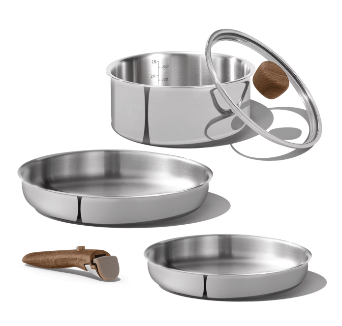 Carote 5-Piece Tri-Ply Stainless Steel Cookware Set with Detachable Handle, Induction Compatible