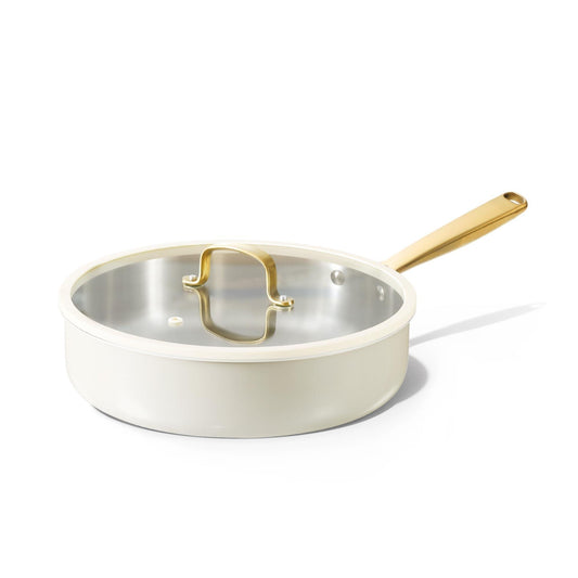 CAROTE 10" Plus Stainless Steel Deep Frying Pan with Lid, 5.5 Qt Saute Pan with Pour Spout, Skillet Induction Cookware