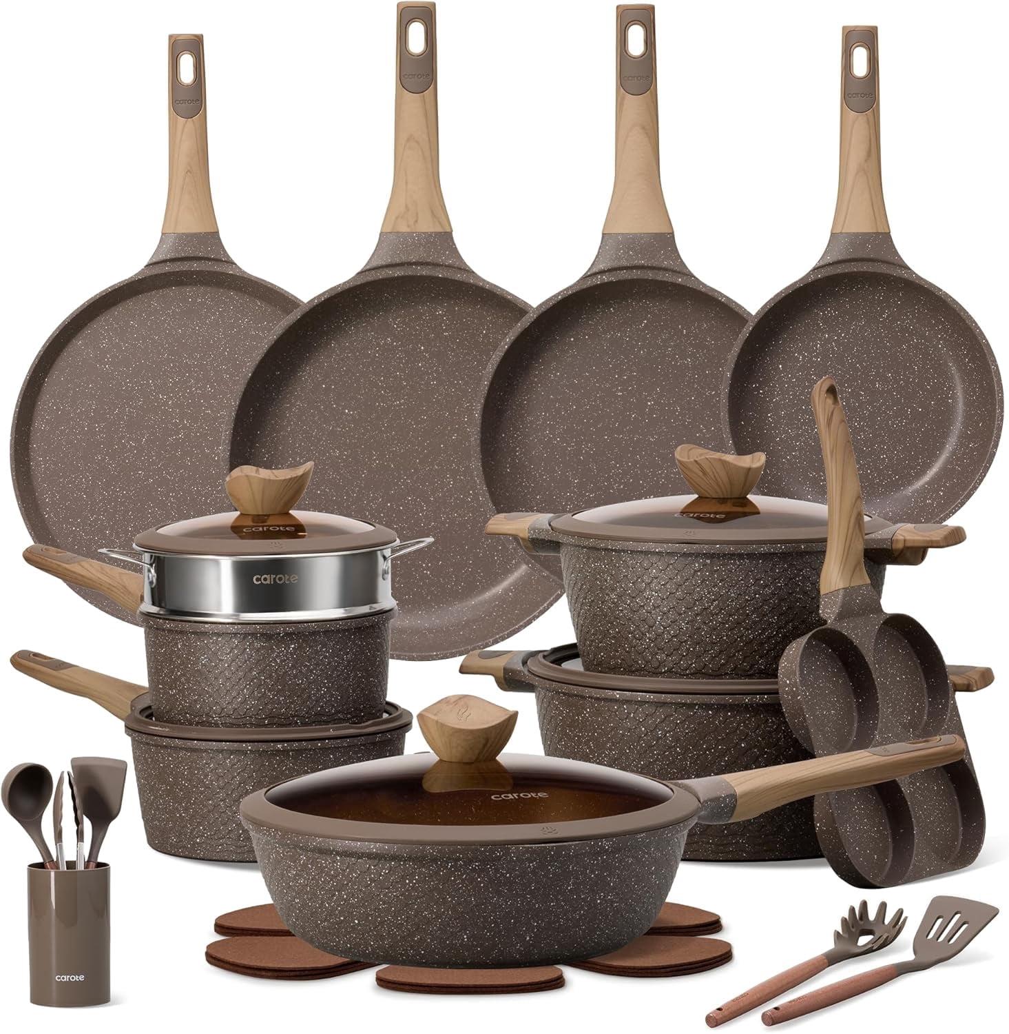 Carote 26PCS Pots and Pans Non Stick, Induction Cookware Sets Pot and Pan, Nonstick Kitchen Cooking