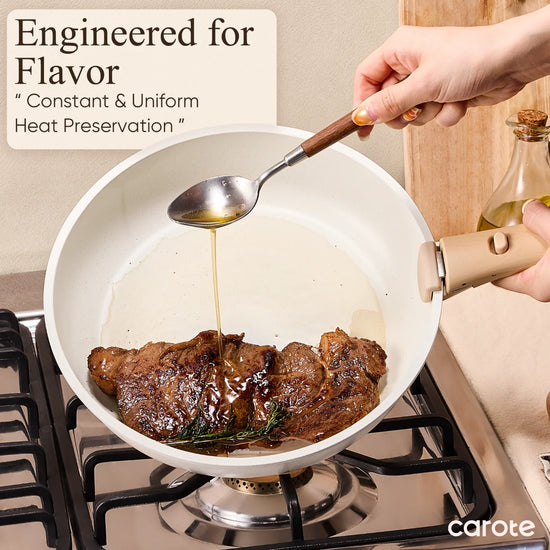 CAROTE 26pcs Pots and Pans Set Non Stick, Cookware Sets, Kitchen Set, Oven/Dishwasher/Fridge Safe, Space Saving Pots Set, Nonstick Set with Versatile Detachable Handle, Induction RV Set, Cream White