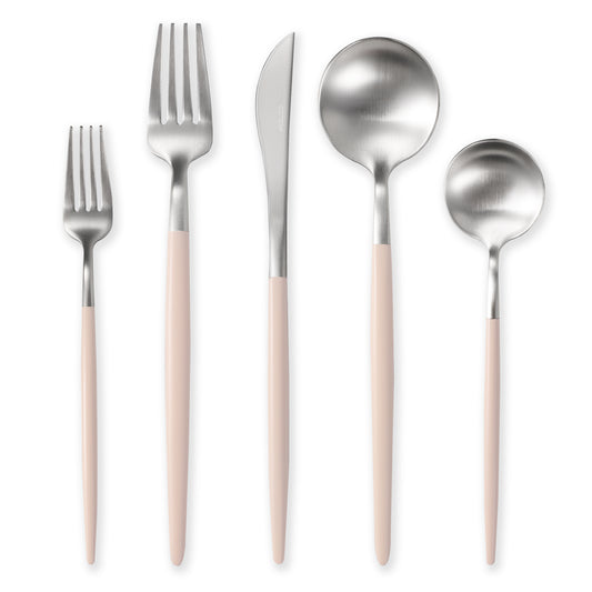 CAROTE Silverware Set, 20Pcs Heavy Duty Stainless Steel Flatware Sets for 4, Matte Polished Cutlery Set Including Knife Fork Spoon Set, Cream Pink