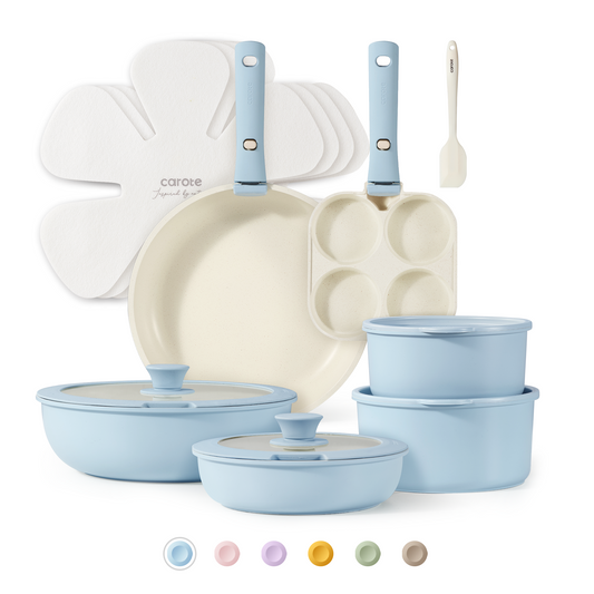 Carote 17pcs cookware set with detachable handle-blue