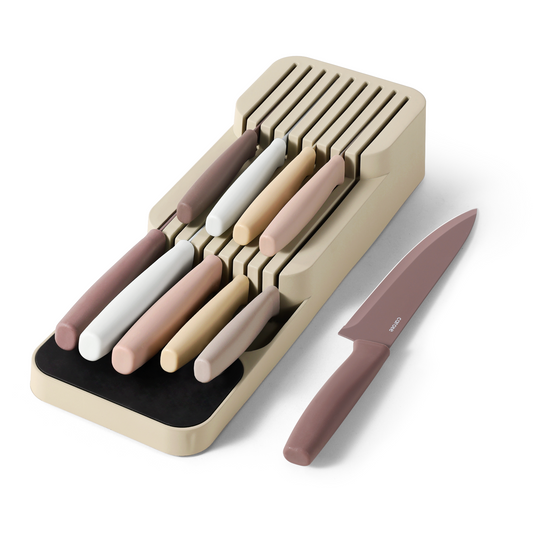 Carote 10Pcs knife set with in-drawer organizer, khaki
