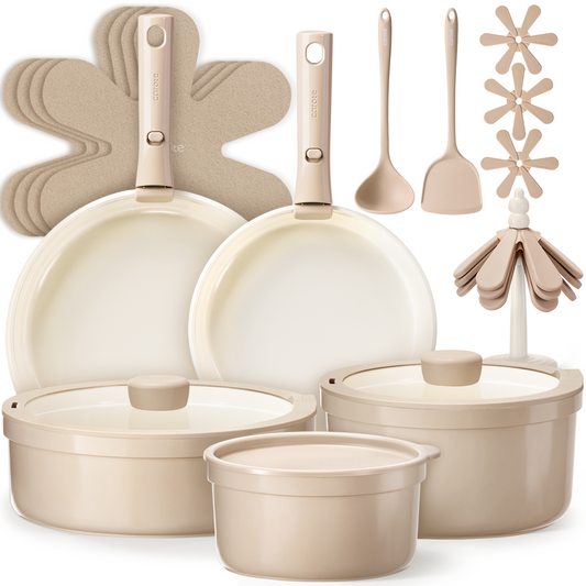 CAROTE 20pcs Ceramic Cookware Set Nonstick with Detachable Handles, Non Toxic Cookware, Pots and Pans Set Non Stick, Induction Available, Kitchen Cooking Pot and Pan, Dishwasher Safe