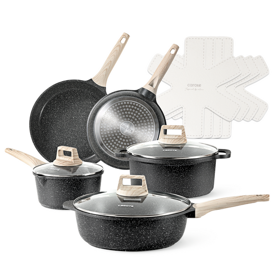 CAROTE 12Pcs Pots and Pans Set Non Stick, Cookware Sets Induction Cookware Granite Cooking Set with Frying Pans, Saucepans, Saute Pan, Extra Large Casserole