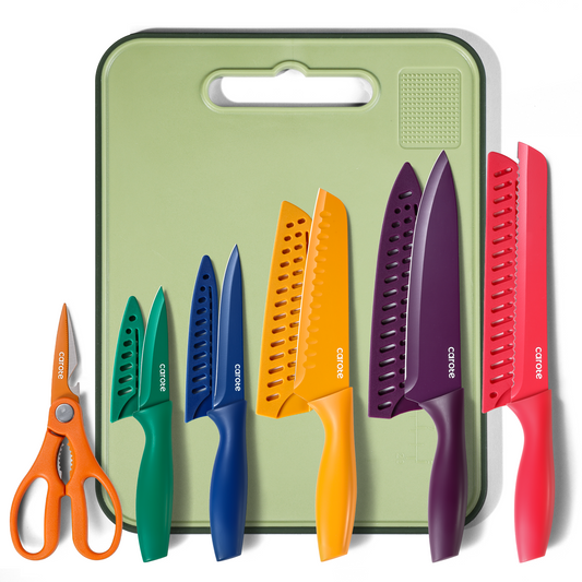 Carote 7Pcs Kitchen Knife Set with Cutting Board, Multicolor