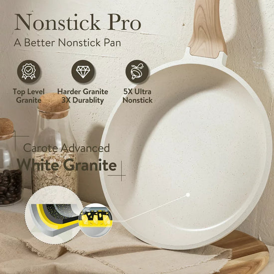 Carote Nonstick Granite Cookware Sets, 10 Pcs Brown Granite Pots